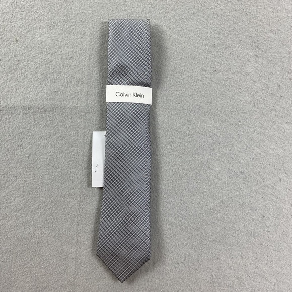 Calvin Klein Tie Mens Gray Geometric Silk Blend  Necktie - Picture 1 of 5